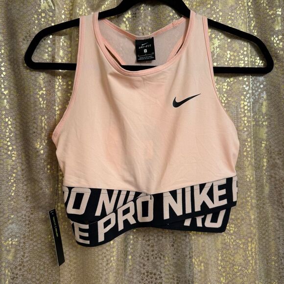 Nike Pro Intertwist Cropped Tank Top Black Light Pink Small NWT - Picture 1 of 13